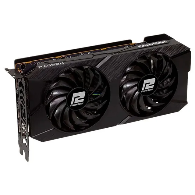 Placa de vídeo PowerColor Fighter Radeon RX 7600 8 GB V2, 8 GB, vista frontal das ventoinhas