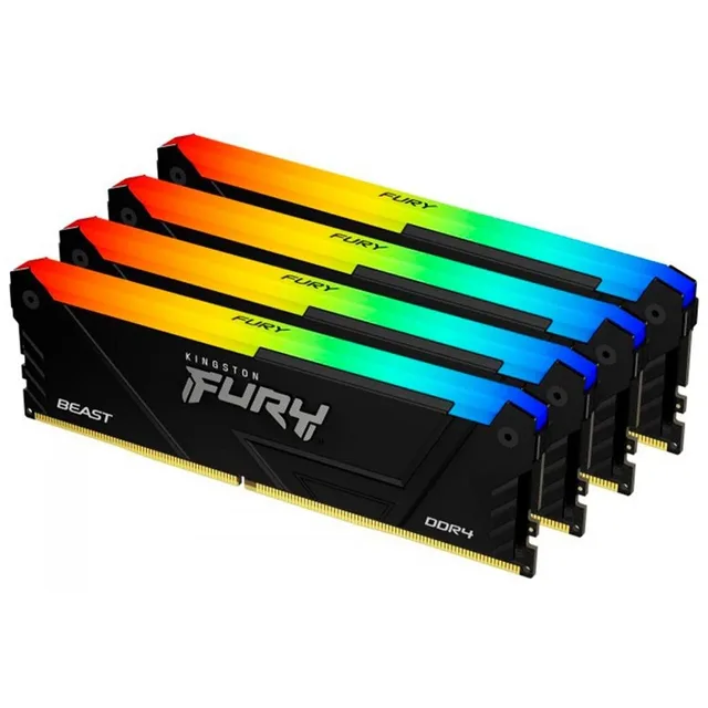 Kingston FURY Beast RGB, vista lateral do kit com 4 módulos de 16 GB