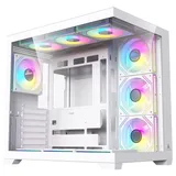 Gabinete Acegeek Omniview, branco, vista frontal e lateral