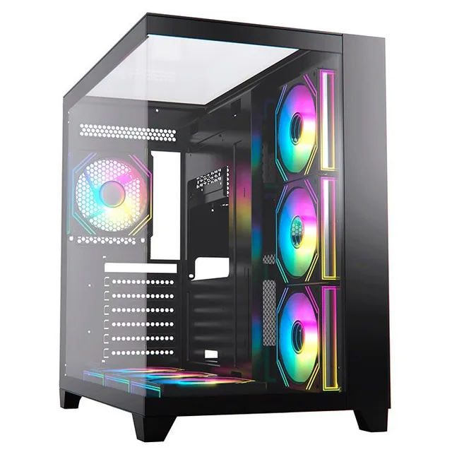 Gabinete Acegeek Horizon, preto, vista frontal e lateral