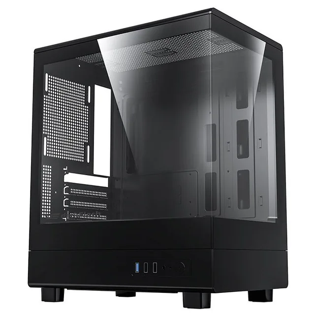 Gabinete Aigo Darkflash DB330M na cor preto, vista frontal e lateral