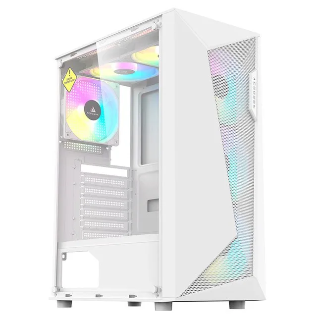 Gabinete Acegeek Atlas R338 branco, vista frontal e lateral