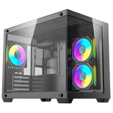 Gabinete Aigo DarkFlash B275 PRO preto, vista frontal e lateral