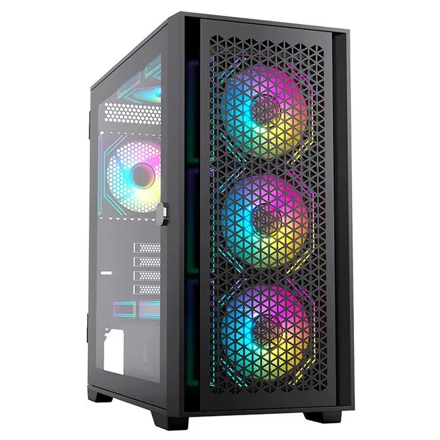 Gabinete Acegeek Iliad Mini, preto, vista frontal e lateral