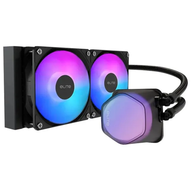 Cooler Cooler Master Elite Liquid 240, preto, vista em perspectiva.