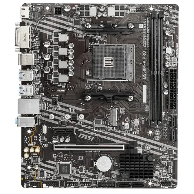Placa-mãe MSI B550M-A PRO, vista frontal, sem perspectiva