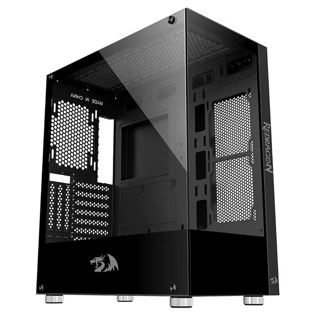 Gabinete Redragon Reflect, preto, vista frontal e lateral