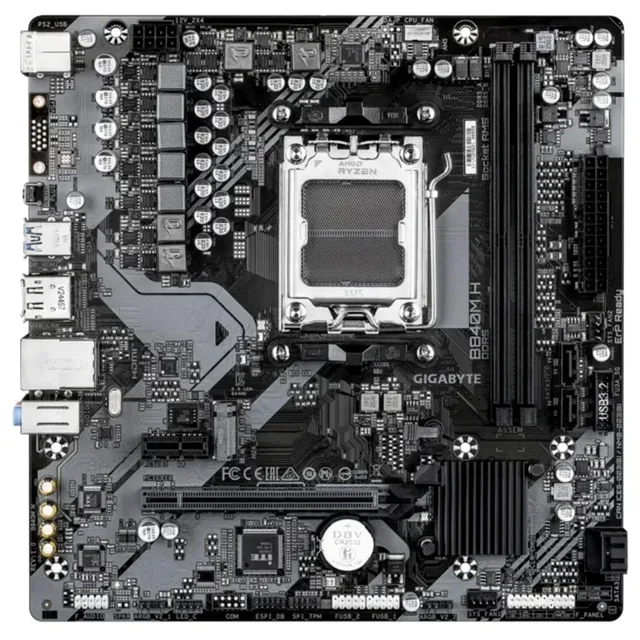 Placa-mãe Gigabyte B840M H, vista frontal, sem perspectiva