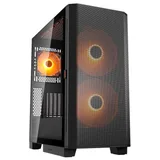 Gabinete Cougar Airface Flo preto, vista frontal e lateral