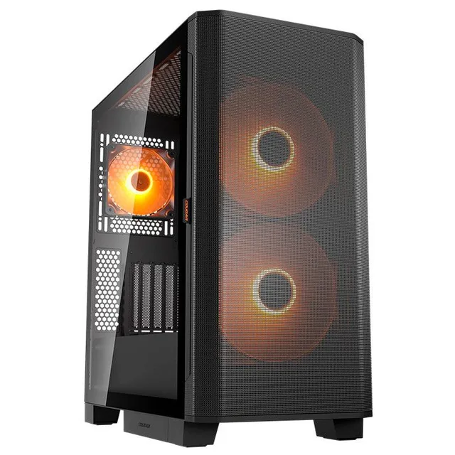 Gabinete Cougar Airface Flo preto, vista frontal e lateral