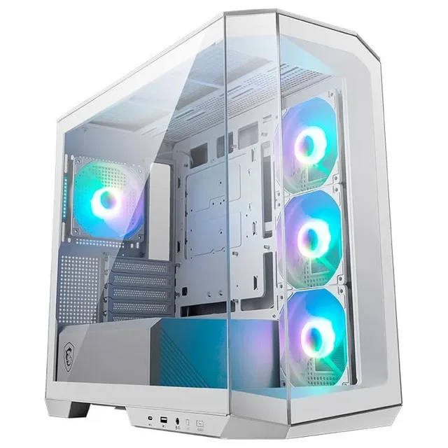 Gabinete MSI MAG PANO M100R PZ, vista frontal e lateral