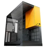Gabinete Geometric Future Model 5 na cor preto e amarelo, vista frontal e lateral