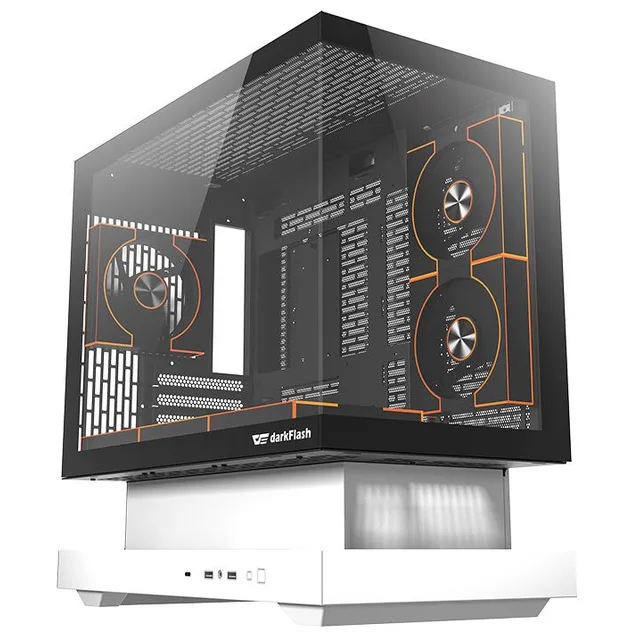 Gabinete Aigo Darkflash Floatron F1 na cor branco, vista frontal e lateral