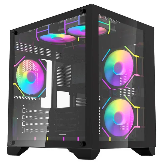 Gabinete Aigo C270 preto, vista frontal e lateral
