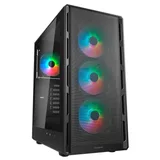 Gabinete Cougar Airface Pure na cor preto, vista frontal e lateral