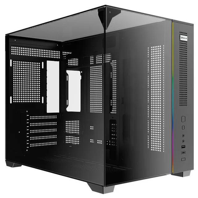 Gabinete Redragon Wideload Horizon, preto, vista frontal e lateral