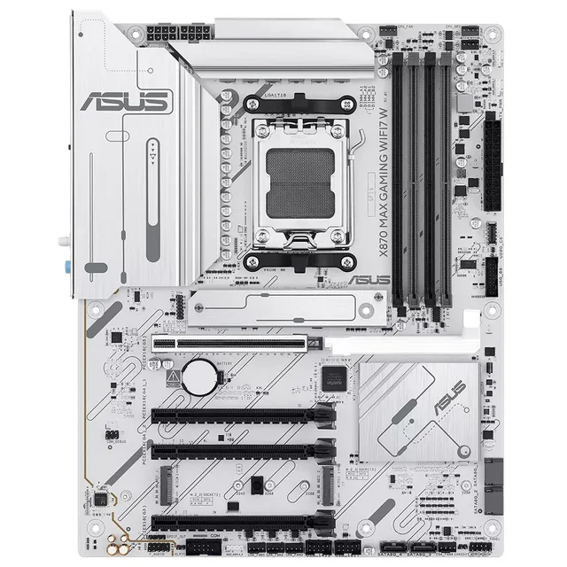 Placa-mãe ASUS X870 MAX GAMING WIFI7 W, vista frontal, sem perspectiva