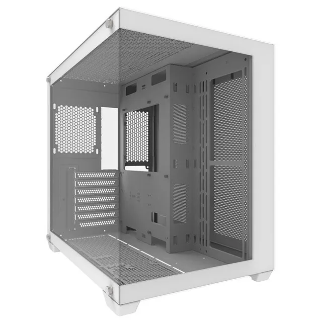 Gabinete Aigo DarkFlash C285P branco, vista frontal e lateral