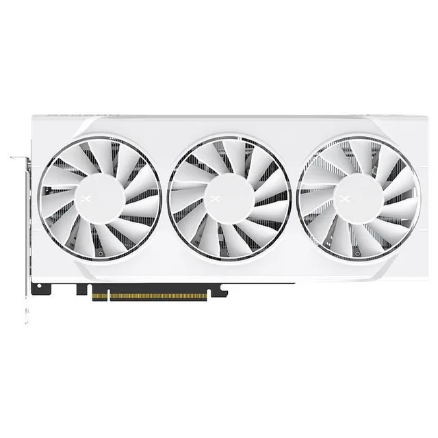 Placa de vídeo XFX Swift Radeon RX 9070 GRE White 12 GB, 12 GB, vista frontal das ventoinhas