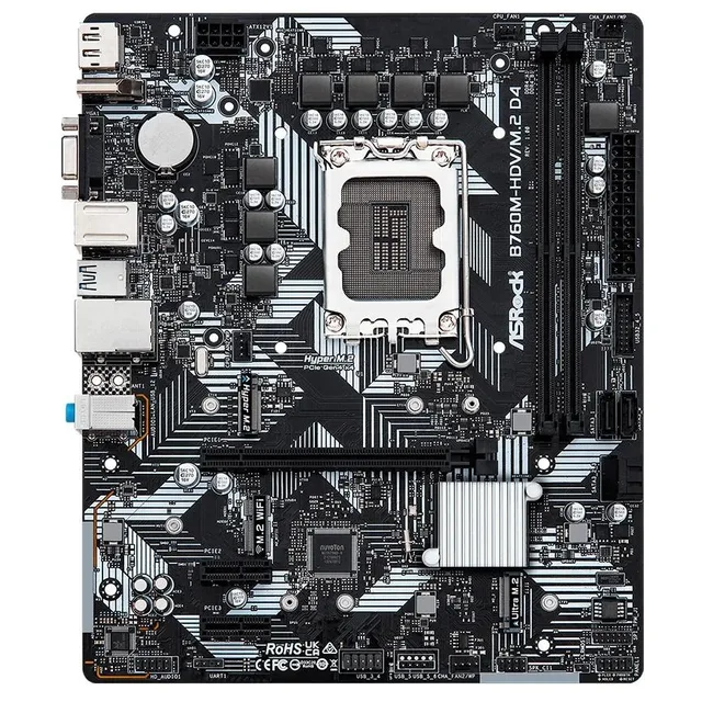 Placa-mãe ASRock B760M-HDV/M.2 D4, vista frontal, sem perspectiva