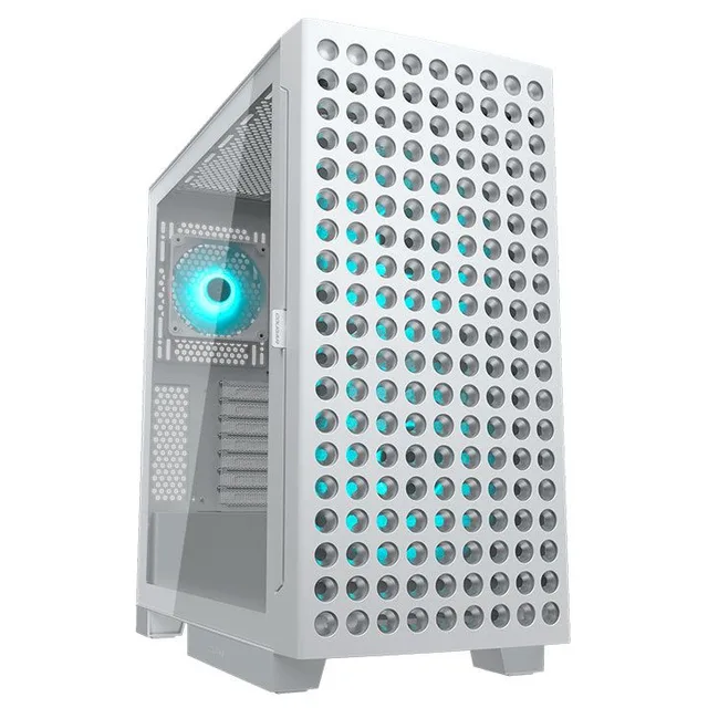 Gabinete Cougar Airface Eco RGB branco, vista frontal e lateral