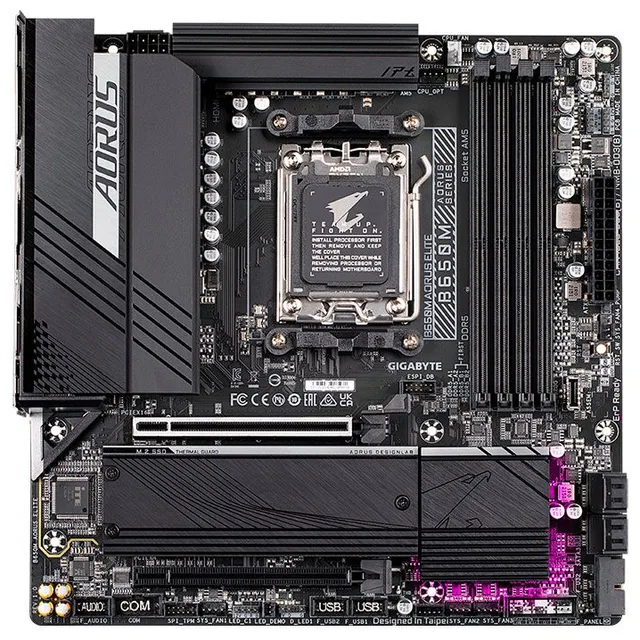 Placa-mãe Gigabyte B650M Aorus Elite, vista frontal