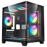 Gabinete Acegeek Arcane preto, vista frontal e lateral