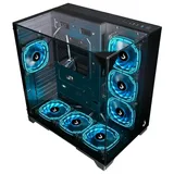 Gabinete Rise Mode Galaxy Full Glass Black, vista frontal e lateral