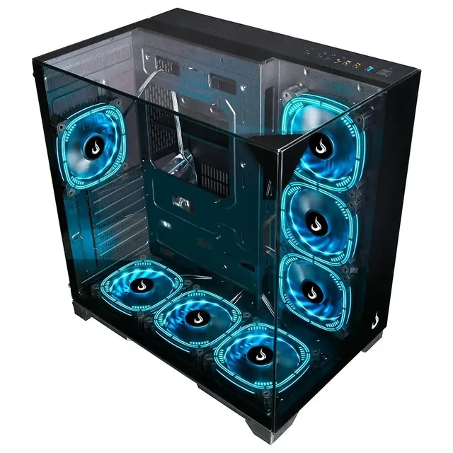 Gabinete Rise Mode Galaxy Full Glass Black, vista frontal e lateral