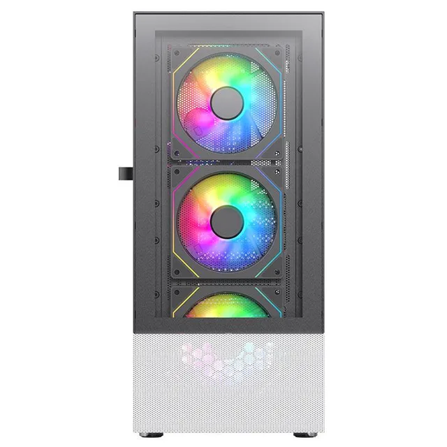 Gabinete Acegeek Mirage Glass, preto, vista frontal e lateral