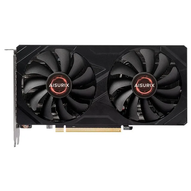 Placa de vídeo Aisurix Radeon RX 7650 GRE, 8 GB, vista frontal das ventoinhas