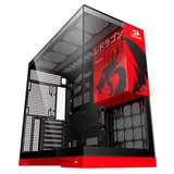Gabinete Geometric Future Model 5 Redragon, preto, vermelho, vista frontal e lateral