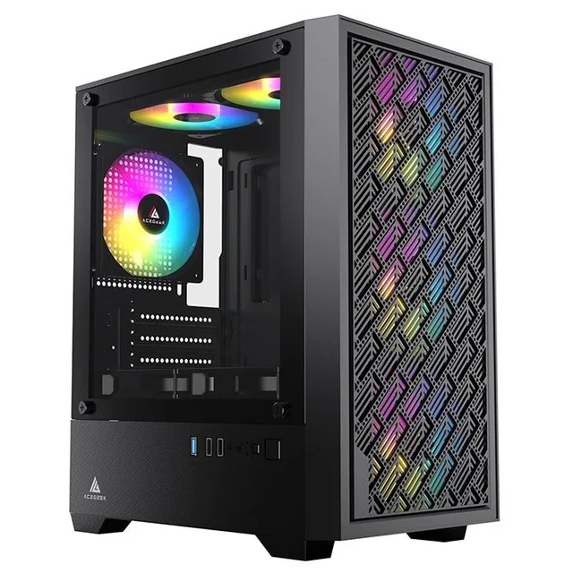 Gabinete Acegeek Matrix, preto, vista frontal e lateral