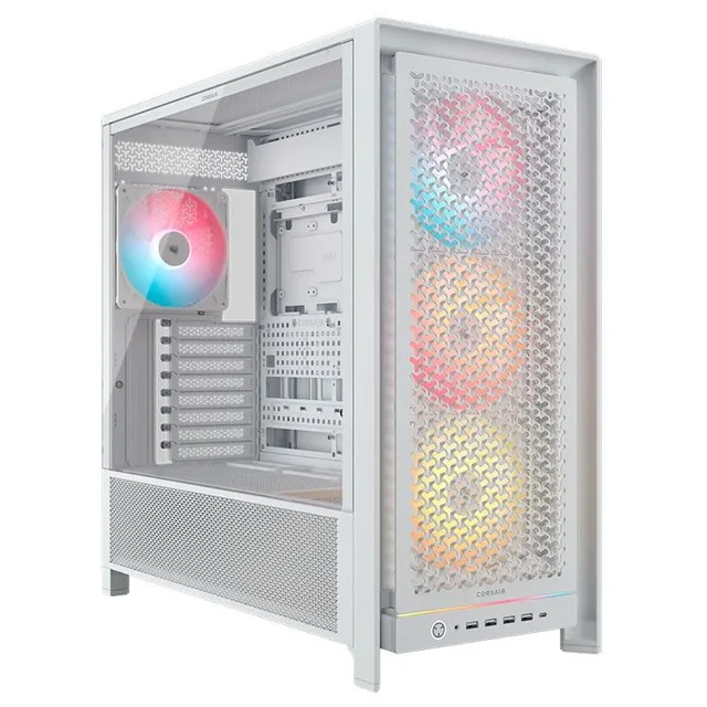 Gabinete Corsair Frame 5000D RS na cor branco, vista frontal e lateral