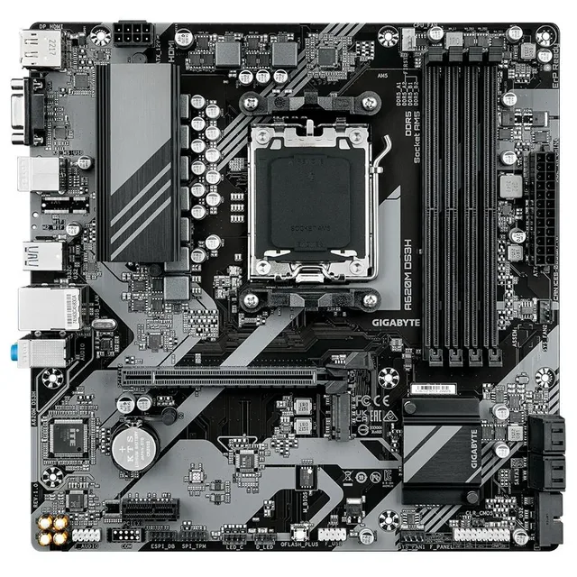 Placa-mãe Gigabyte A620M DS3H, vista frontal, sem perspectiva