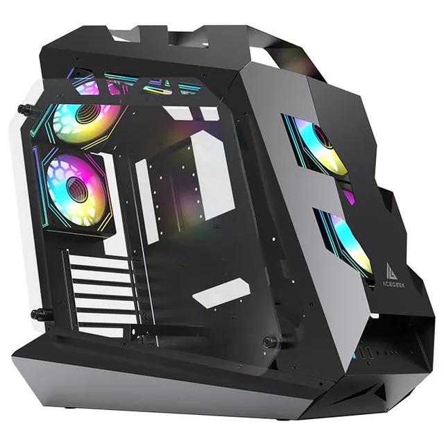 Gabinete Acegeek Vortex na cor preto, vista frontal e lateral