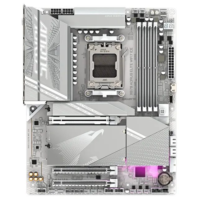 Placa-mãe Gigabyte X870 AORUS ELITE WIFI7 ICE, vista frontal, sem perspectiva