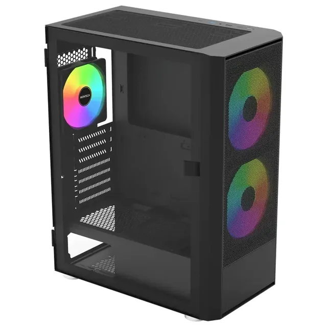 Gabinete Montech X2 Plus, vista frontal e lateral