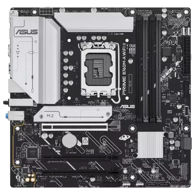 PRIME B760M-A WIFI II em vista frontal, sem embalagem