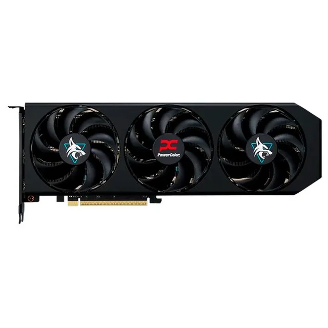 Placa de vídeo PowerColor Hellhound Radeon RX 9060 XT OC 16 GB, 16 GB, vista frontal das ventoinhas