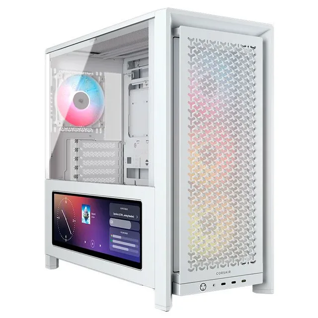 Gabinete Corsair Frame 4000D RS, branco, vista frontal e lateral