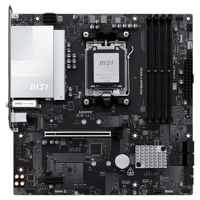 Placa-mãe MSI PRO B840M-P WIFI6E, vista frontal, sem perspectiva