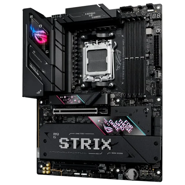 Placa-mãe ASUS ROG STRIX B850-E GAMING WIFI, vista frontal, sem perspectiva