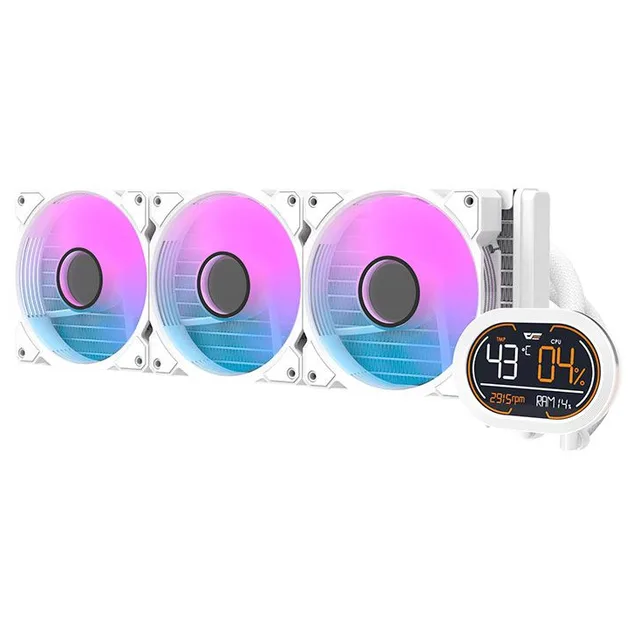 Cooler Aigo Darkflash DH360D, branco, vista em perspectiva.