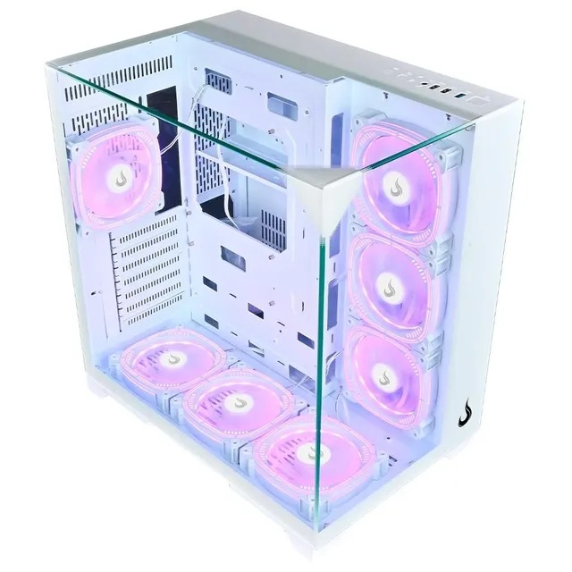Gabinete Rise Mode Galaxy Full Glass White, vista frontal e lateral