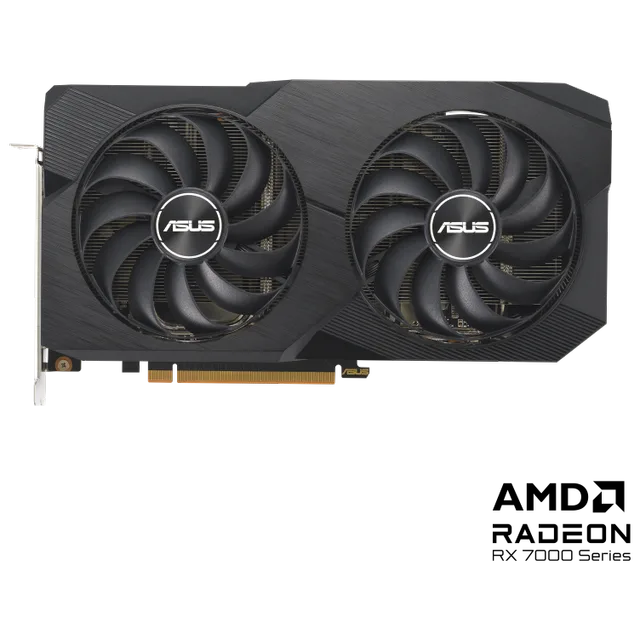 ASUS Dual Radeon RX 7600 OC Edition 8GB, vista frontal das ventoinhas
