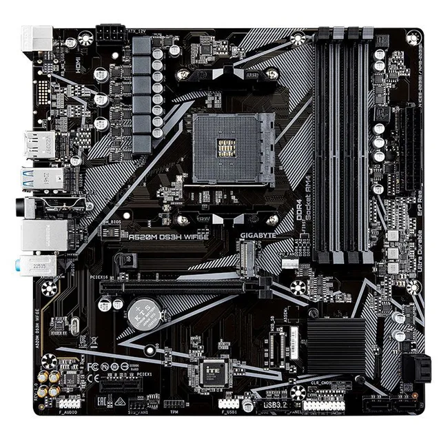 Placa-mãe Gigabyte A520M DS3H WIFI6E, vista frontal