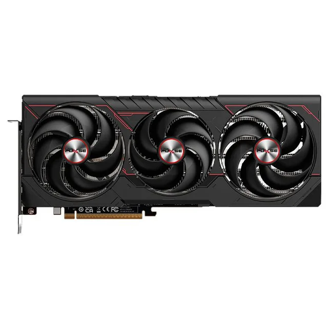 Placa de vídeo Sapphire Radeon RX 9070 XT Pulse, 16 GB, vista frontal das ventoinhas