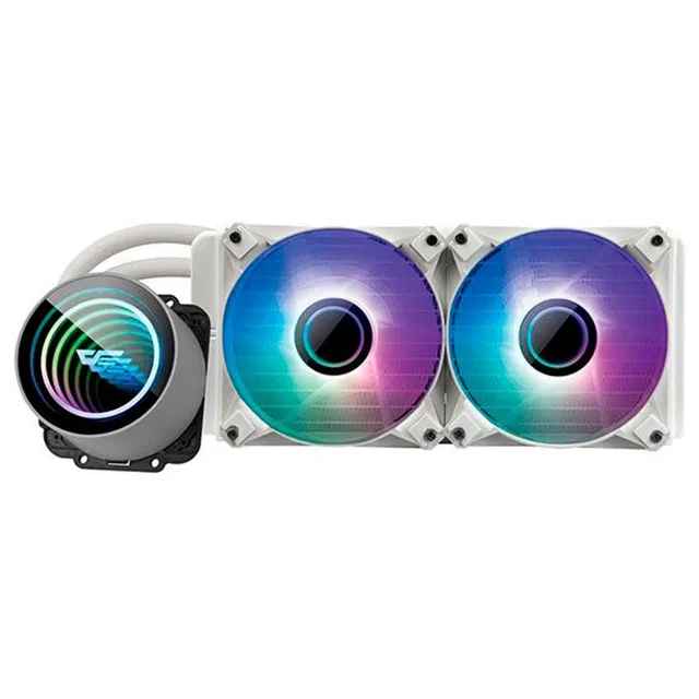 Cooler Aigo Darkflash TWISTER DX240 V2, branco, vista em perspectiva.