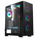 Gabinete Acegeek Terminator Type C na cor preto, vista frontal e lateral